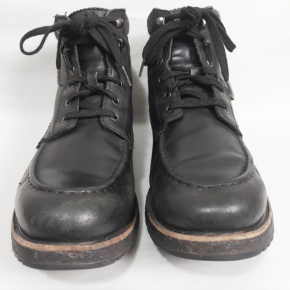 UGG Men Edgy Moto Combat Laceup Boots Black Leather High Ankle Motorcycle Hiking - Picture 2 of 11